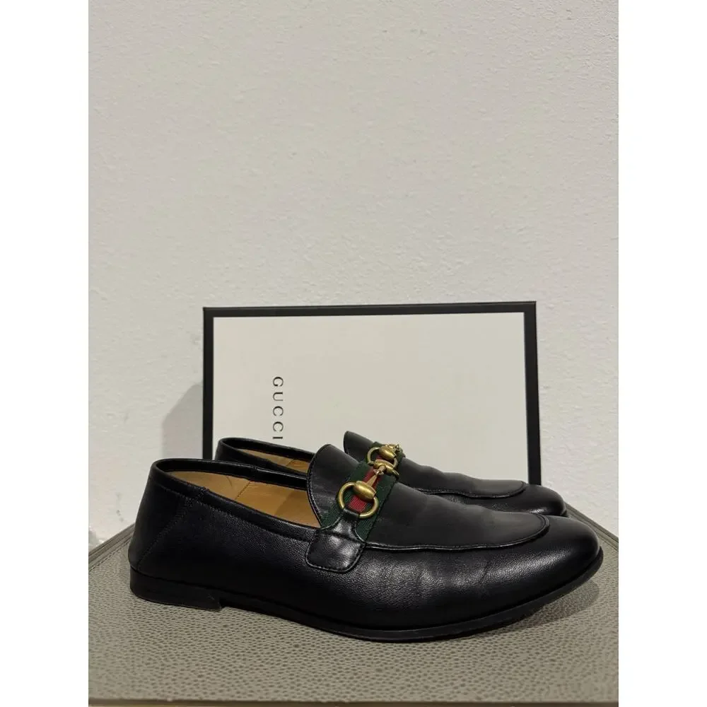 Gucci Mens Brixton Web Trimmed Horsebit Collapsible Heel Loafers Sz 8.5 $990